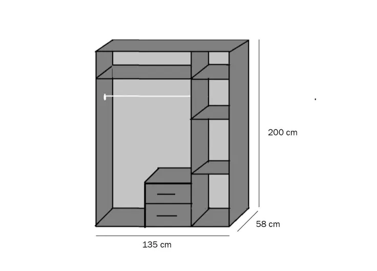 brace white wardrobe with 2 drawers 3 hinged doors mirror 135cm (1)
